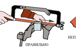 Приёмы резания заготовок ножовкой